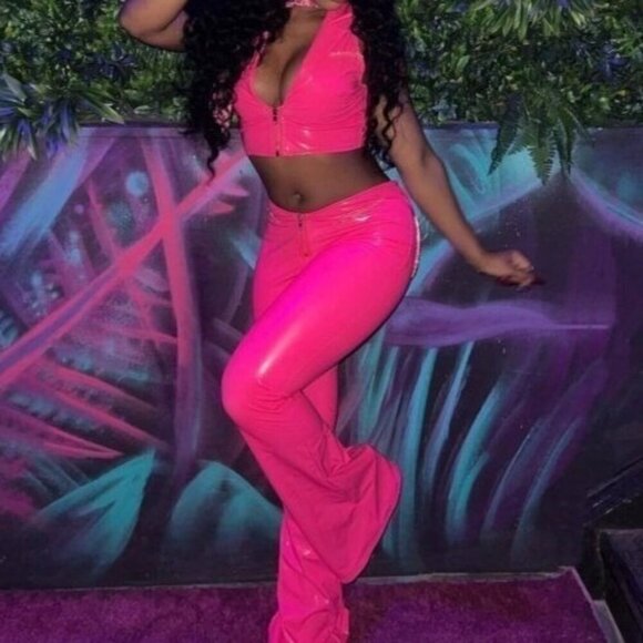 Pretty Little Thing Pink Cowgirl Size S‎ Sexy Bling Latex Party Rave Costume - Picture 2 of 16